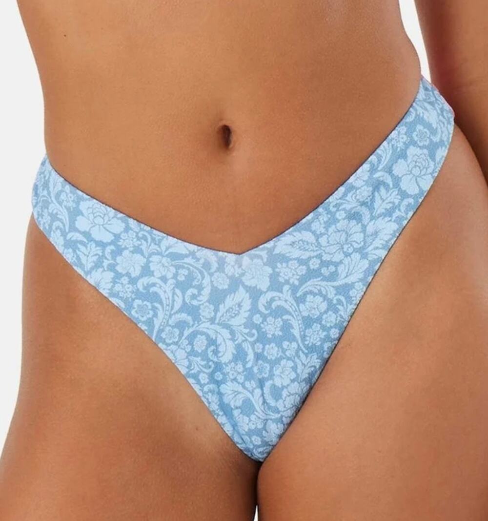 Roxy Tapestry Patchwork V Front Cheeky Bikini Bottom L NWT